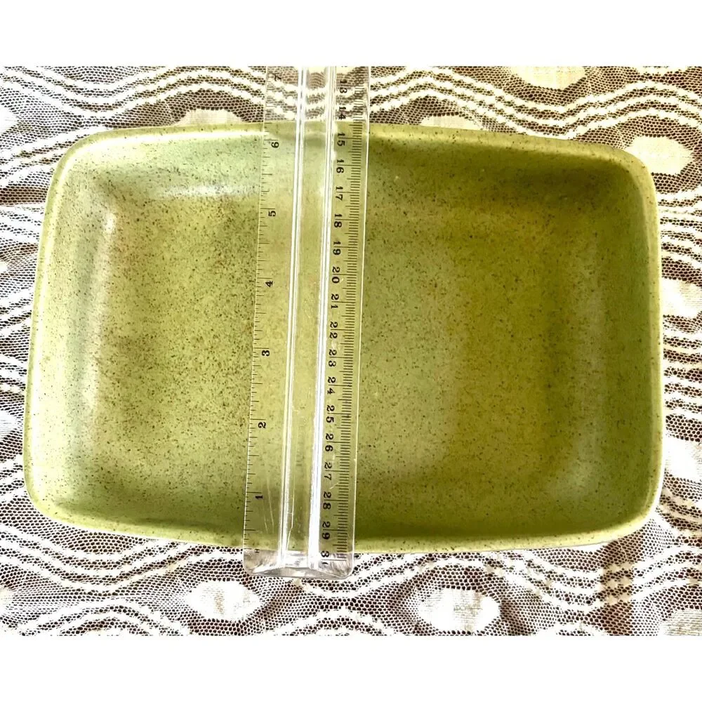 VTG Haeger Pottery 3832 USA Olive Green Speckled Rectangular MCM Stoneware Dish